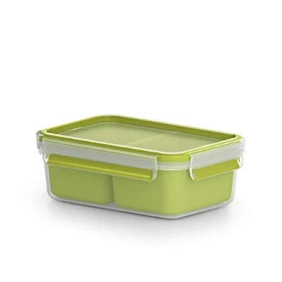 Immagine di Emsa Clip &amp; Go Contenitore Snack con Inserti, Trasparente/Verde Chiaro, 19.5 x 13.5 7 cm