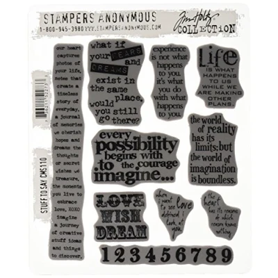 Immagine di Tim Holtz Set di timbri in Gomma, 177 x 215 mm, Tema: Cose da Dire