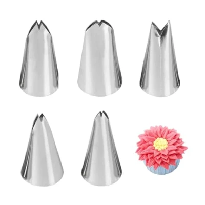 Immagine di GIDWRIY 5 Pezzi Beccuccio Sacca a Poche,Punte Sac Poche,Beccucci per Pasticceria,Beccucci In Acciaio Inox,Beccucci Decorare Torte,Cake Nozzles,Decorazione Torte Set,Beccucci Riutilizzabili