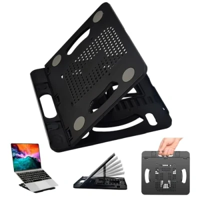 Immagine di ADERTOS Supporto per Laptop Regolabile a 8 Livelli Notebook Ergonomico Alzata Computer Portatile, Porta da Tavolo, 19.8 * 19.8cm, Nero