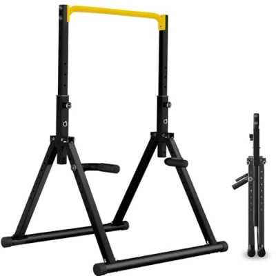 Immagine di DOBESTS Power Tower Dip Station,Pieghevole Barra per trazioni autoportante，Regolabile MultifunKtional Pull Up Station Attrezzi Palestra Casa,Attrezzatura Allenamento della Forza（011，yellow）