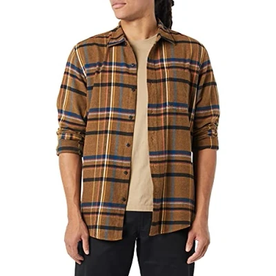 Immagine di Amazon Essentials Camicia in Flanella A Maniche Lunghe (Disponibile Taglie Extra Forti) Uomo, Marrone Nero Motivo Quadri Misto, S