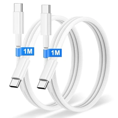 Immagine di Cavo USB C 2 Pezzi 1M, 60W Cavetto Caricatore Ricarica Rapida Nylon Filo per iPhone 16 15 Pro Plus Max, Macbook Air, Pad Samsung Galaxy S24 S23, Huawei, Pixel 7