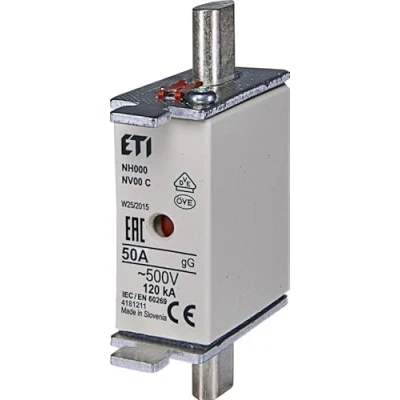 Immagine di ETI NH Inserto di sicurezza NH000 gG, 500 V, display frontale, 3 pezzi (NH000 50A)