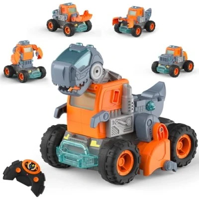 Immagine di GizmoVine Dinosauro Giocattolo, Telecomandato, 17 Pezzi 1 in 5 Camion Dino Trasformabile Fatto a Mano, Materiale ABS Resistente, Macchina Regalo per Bambini 3 4 6 7 8 Anni Compleanno