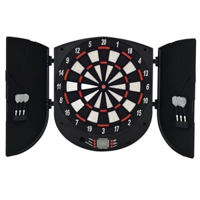 Immagine di HOMCOM Bersaglio Freccette Elettronico per 8 Giocatori con 6 Freccette, Schermo LCD, 2 Porte e 26 Modalità di Gioco