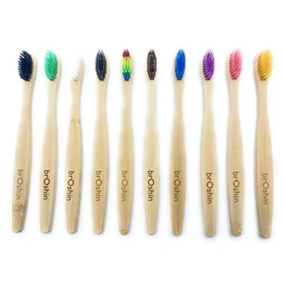 Immagine di Broshin Spazzolini da Denti Biodegradabili in Bambù senza BPA Ecologici e Riciclabili con Setole Morbide (Confezione 20, Colori Vari)