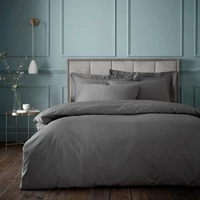 Immagine di Bianca Fine Linens Bedding Set copripiumino singolo in cotone egiziano a 180 fili, con federa, colore: grigio antracite