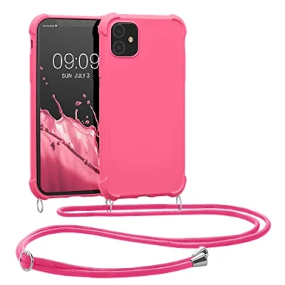 Immagine di kwmobile Custodia Compatibile con Apple iPhone 11 Cover Back Case in Silicone TPU Protezione Smartphone Cordino rosa shocking