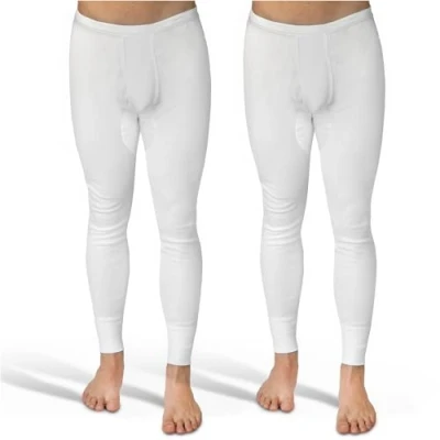 Immagine di SES mutande lunghe da uomo a costine sottili, confezione 2 pezzi, S 4XL con apertura e vita morbida in cotone/comode uomo, gamba lunga, bianco, L