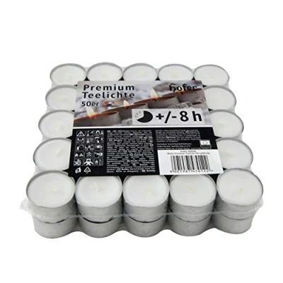 Immagine di Hofer Premium Tealight Candele Bianche Non profumate 450 Pezzi Tea Light Candeline Cera Antigoccia Durata di combustione 8 Ore 9 x Set 50 Lumini