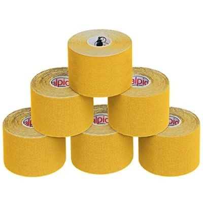 Immagine di ALPIDEX Nastro Kinesiologico Tanti Colori 1/3/ 6/12 Rotoli 5 m x 5,0 cm E Book Esempi Applicazione Tape Muscolare Cerotto, Colore:giallo, Quantità:6 rotolo
