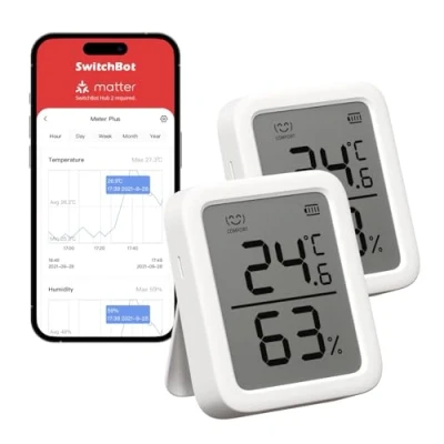 Immagine di SwitchBot Igrometro Digitale Ambiente 2 Pacchi Termometro Interno Bluetooth, Controllo APP, Allarme Intelligente e Memorizzazione dei Dati, Facile da Usare con 3In Schermo LCD