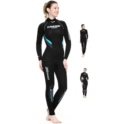 Immagine di Cressi Castoro Lady Monopiece Wetsuit, Muta Subacquea Donna in Neoprene High Stretch 7 mm, Nero/Acquamarina/Grigio, XS