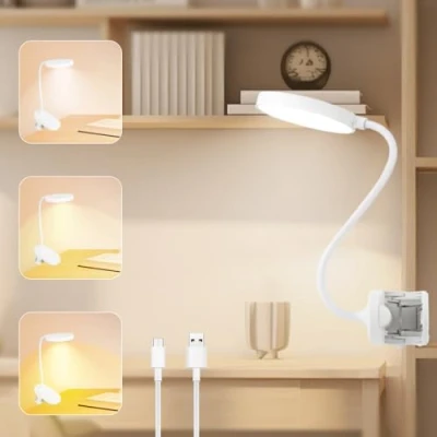 Immagine di KEWUZY Lampada con Pinza,Lampada da Scrivania,20 LED Clip Ricaricabile Luce Morsetto,3 Colore e Regolabil Luminosità,Lampada Letto Libro USB Ricaricabile,pour le Chevet, Bureau,Enfants