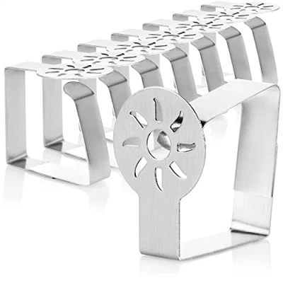 Immagine di COM FOUR® 8x clip per tovaglie premium in acciaio inossidabile porta panni biancheria da tavola interno ed esterno metallo (08 pezzi/sole)