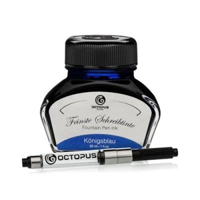 Immagine di Octopus Fluids Königsblau Inchiostro da scrittura incluso convertitore, per penna stilografica in bicchiere d&#039;inchiostro, calligrafia, Blu Reale cancellabile 30ml