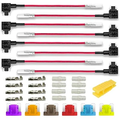 Immagine di Gebildet 8pcs 12V 24V 20A Basso Profilo Portafusibili a Lama con 16AWG Filo,Add circuit Fusibili Tap,con 6pcs Miniatura Lama(3A 5A 7.5A 10A 15A 20A) e Estrattore di