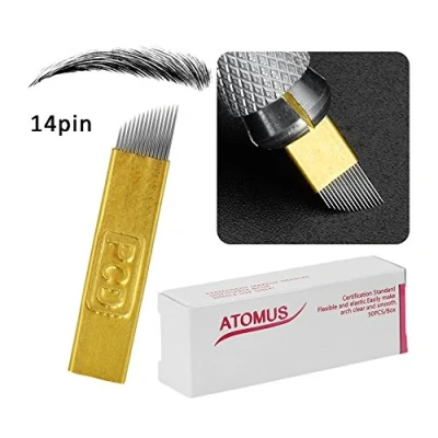Immagine di ATOMUS 50 pezzi micro blading aghi 14 pin Liner permanenti make up sopracciglia