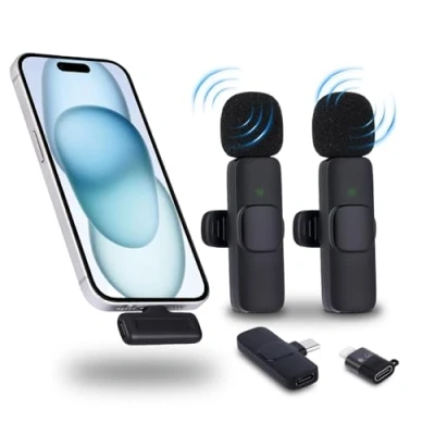 Immagine di NK Microfono Wireless Lavalier per iPhone/Android/PC/Laptop, Plug&amp;Play, confezione da 2 microfoni registrazioni Tiktok/Twtch/Youtube/Vlog, Riduzione del Rumore, Senza APP