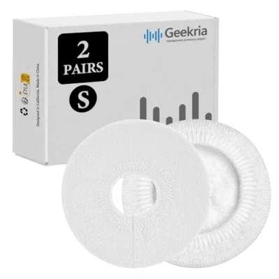 Immagine di Geekria 2 paia di copriorecchie in tessuto flessibile, lavabili ed elastici, per cuffie auricolari on ear, copertura sudore caldo e comfort (S/bianco)