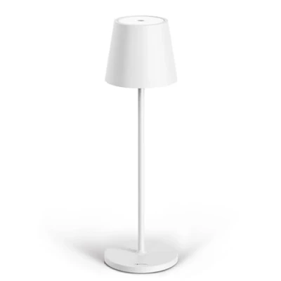 Immagine di Classica 3 (38 cm) Lampada LED Ricaricabile USB C da Tavolo a Lunga Durata con Base Tonda Luce Regolabile (Dimmer) il Tocco Casa e Ristorante Protezione IP54 Bianco Opaco