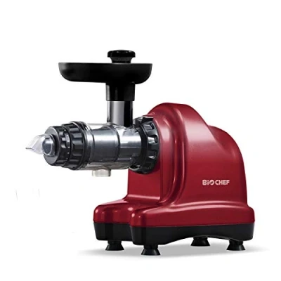 Immagine di BioChef Axis Cold Press Juicer, estrattore a freddo orizzontale, Robot da Cucina, Slow Juicer BPA free con 20 Anni di Garanzia. Per erba grano, frutta e verdura (Rosso)