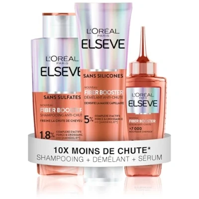 Immagine di L&#039;Oréal Paris Fiber Booster Protocollo anti caduta completo Stimola la crescita aumenta densità dei capelli uomini e donne Shampoo senza solfati + districante siero di