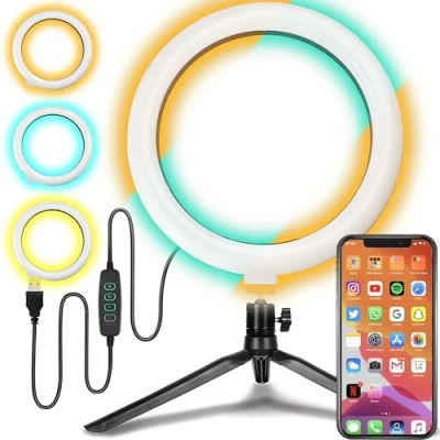 Immagine di Retoo Luce ad Anello LED Ring Light per Selfie Staffa Triangolare 3 Modalità di Illuminazione Trucco SelfieFotografia Video Live Streaming Smartphone