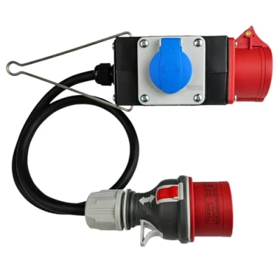 Immagine di RoadEu Distributore di corrente con uscite CEE e Schuko da 16 A, 380 V 230 mobile, cavo in gomma 0,5 m Spina presa a 5 poli
