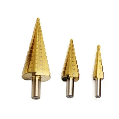 Immagine di Meichoon punte per trapano in titanio 3 set, 4 12 mm/4 20 32 mm, HSS con manico triangolare acciaio al carbonio, lamiera di ferro, pannelli isolanti, PVC e legno DC09