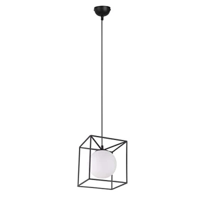 Immagine di Reality Leuchten Lampada a sospensione Gabbia R30401032, in metallo nero opaco, vetro bianco, non include 1 x E27