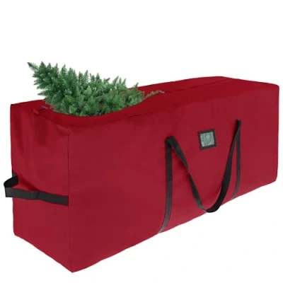 Immagine di Borsa portaoggetti per albero di Natale, adatta alberi artificiali fino a 2,7 m, in tessuto Oxford 600D, resistente, manici rinforzati e cerniera, grande contenitore decorazioni,