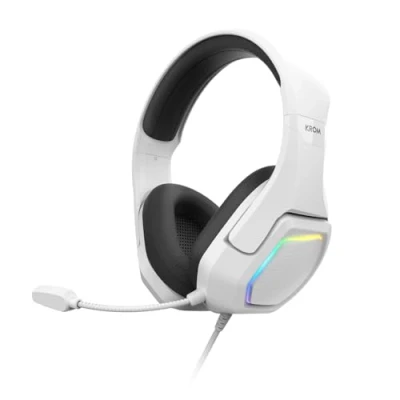Immagine di KROM KOPA 7.1 Cuffie da 50 mm con suono virtuale 7.1, illuminazione RGB Rainbow, controllo del volume e microfono integrati, archetto regolabile leggero, connessione USB, bianco