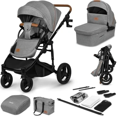 Immagine di LIONELO MARI TOUR 2 in 1 Passeggino per bambini da 22kg con Navicella, Regolazione dello schienale, Pieghevole, Cinture di Sicurezza a 5 Punti Grandi Ruote 360 Tripla Ammortizzazione e Tettuccio XXL