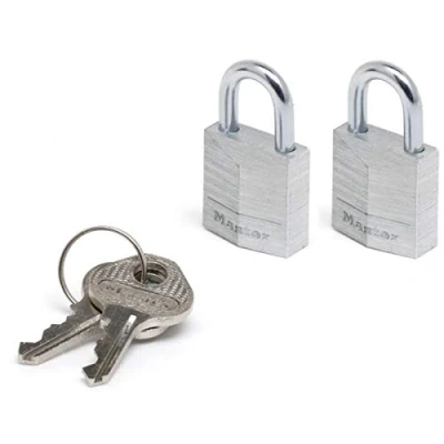 Immagine di Master Lock 9120EURTCC Confezione da 2 Lucchetto a Chiave in Alluminio, Grigio, x 3.4 1.4 cm