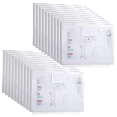 Immagine di DATEFUN Cartellina Portadocumenti A4 Tridimensionale 10 Pezzi Cartelline Trasparenti con Bordi a 11 Fori Buste Plastica Impermeabile per Ufficio Scuola (Bianco)