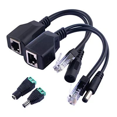 Immagine di GeeekPi 1 paio di iniettori passivi Power over Ethernet RJ45 PoE + kit cavo splitter con connettore adattatore alimentazione CC da 2,1 x 5,5 mm