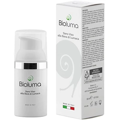 Immagine di Bioluma Bava di Lumaca Siero Viso 30ml Idratante Nutriente Antiage con Acido Ialuronico Arginina Olio Argan Maca Pelle Grassa Secca Mista Coadiuvante Antirughe Rivitalizzante Collo Made in Italy