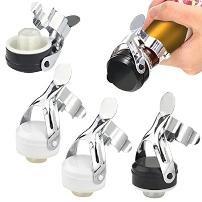 Immagine di DIKEBAO 4 Pezzi Tappo per Vino in Acciaio Inox Tappi Sigillanti Bottiglie di Champagne e Spumante con Un Built Pompa a Pressione