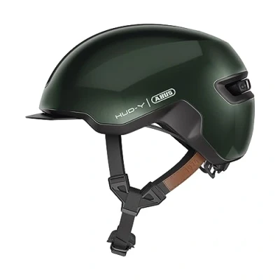 Immagine di casco urban ABUS HUD Y luce posteriore a LED magnetica e ricaricabile con chiusura da bici alla moda per l&#039;uso quotidiano uomo donna verde, taglia S