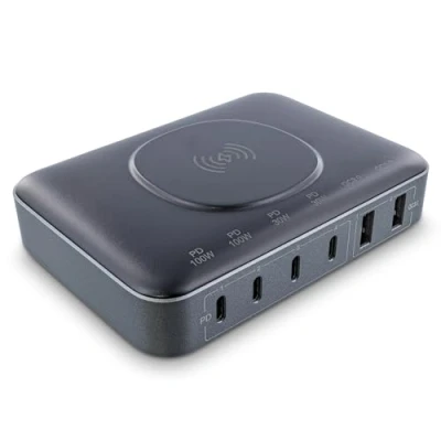 Immagine di InLine Qi Powerstation a 6 porte, Wireless Charger, 4 X USB C, 2 A, GaN, 100 W, caricatore rapido, alimentatore per MacBook Pro/Air, iPhone/Pro/Mini, iPad Pro, pixel e altro, nero, 31517K
