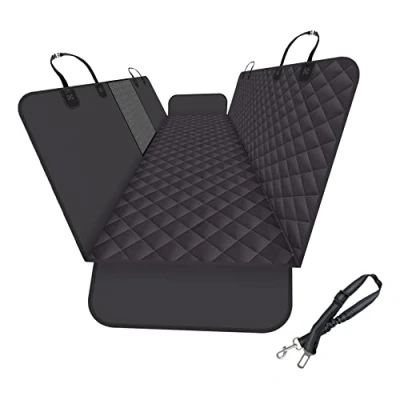 Immagine di GXT Coprisedile posteriore per cane, auto, SUV e camion, con finestre in rete, materiale antigraffio impermeabile, versione aggiornata, nero (con guinzaglio cane)