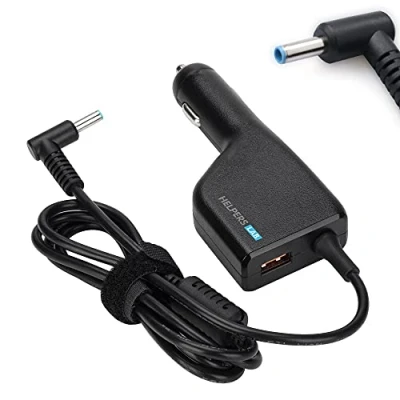 Immagine di Helpers Lab 19,5V 4,62A Alimentatore Caricabatterie da Auto per HP Laptop Envy4 Envy6 EliteBook TouchSmart Folio Pavilion Stream Spectre Zbook chromebook 90W 65W 45W Connettore Blu con porta USB QC3.0