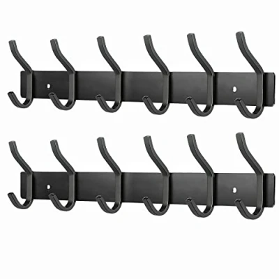Immagine di MEIJO Appendiabiti da Parete, Ganci Attaccapanni in Acciaio Inox Muro Moderno per Cameretta, Ingresso, Cucina, Bagno (6 2pcs, Nero Opaco)