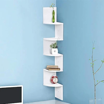 Immagine di BAKAJI Libreria Scaffale Mensole da Parete Angolare Design Moderno in Legno MDF con 5 Ripiani ad Angolo Dimensioni 120 x 20 cm Colore Bianco