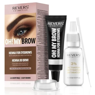 Immagine di REVERS COSMETICS Tinta Sopracciglia Castano Chiaro, Formula con Olio di Argan e RIcino (Omega 6, Carotene, Vitamins A, E, F,) Risultato Naturale, Dura Fino a 4 Settimane, 15+ Applicazioni