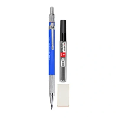 Immagine di Liquidraw Matita meccanica a frizione da 2 mm con 8 x 2B cavi, gomma e temperamatite integrato per disegno tecnico architettonico Artisti Architetti Ingegneri Redazione Carpenters Sketching Writing