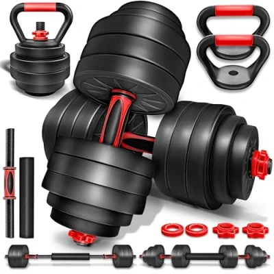 Immagine di RE:SPORT Set di Manubri 2 in 1 15 40kg regolabili corti e lunghi Chiusure a stella tubo collegamento (Set con kettlebell 40 kg)