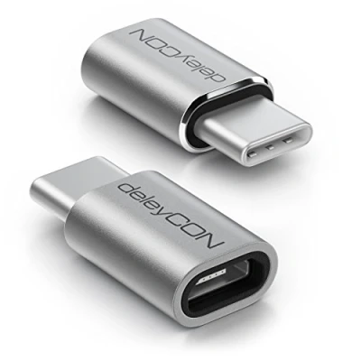 Immagine di deleyCON 2 Unità Adattatori USB C in Alluminio Presa Micro su per la Ricarica e Sincronizzazione Apple Samsung Google Huawei Xiaomi Smartphone Tablet Laptop Argento